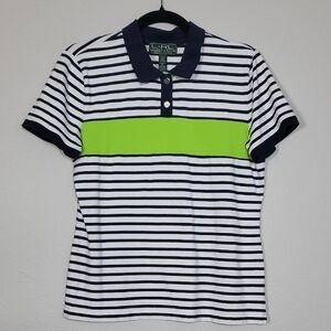 LRL Ralph Lauren Women Sports Polo Size L Collar Short Sleeve Varsity Preppy